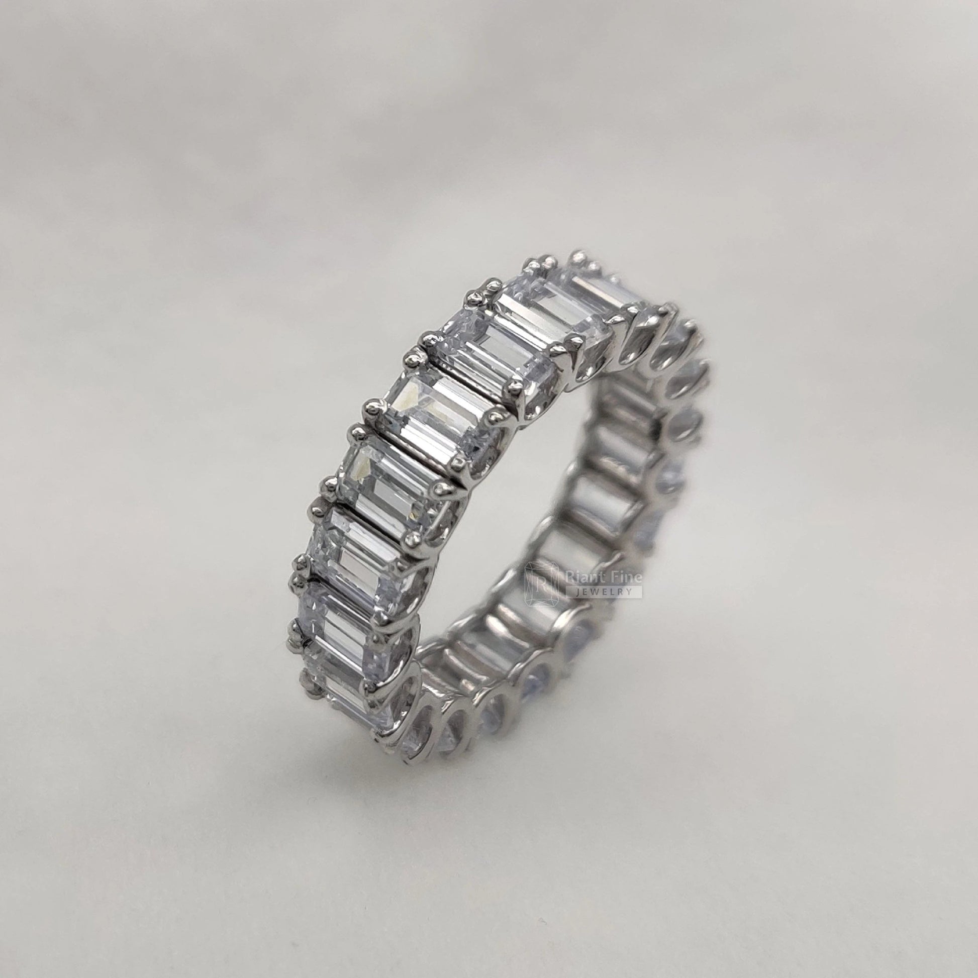 Emerald Lab Diamond Wedding Band in 14K White Gold - Riant Fine Jewelry LLC