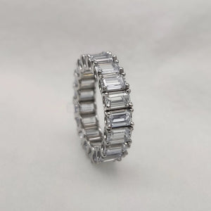 Emerald Lab Diamond Wedding Band in 14K White Gold