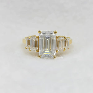 Five Stone 2 Ct Emerald Cut Moissanite Engagement Ring