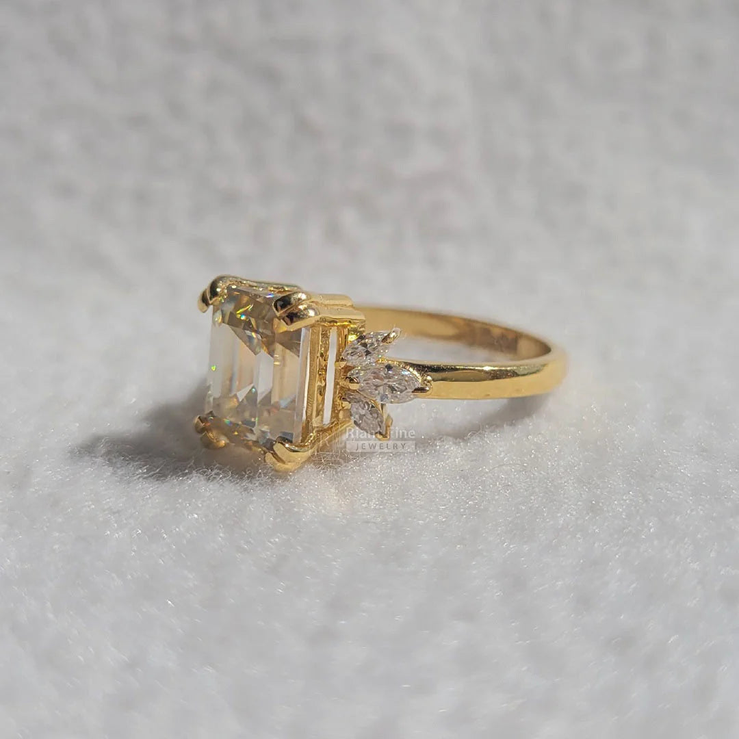 Emerald Cut Yellow Moissanite Engagement Ring For Women