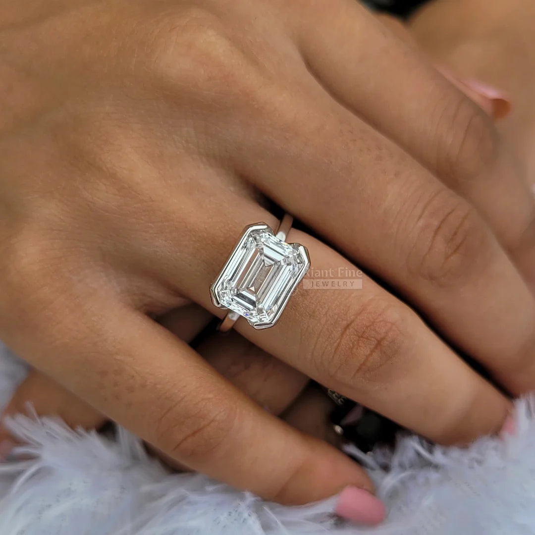 East West Emerald Cut Diamond Ring