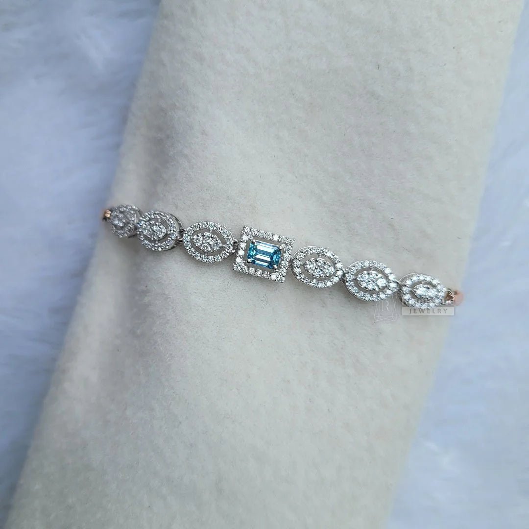 Fancy Blue Emerald Lab Diamond Bracelet In 14K Gold - Riant Fine Jewelry LLC