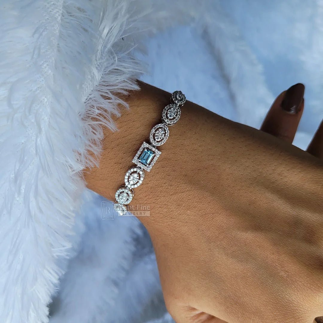 Fancy Blue Emerald Lab Diamond Bracelet In 14K Gold - Riant Fine Jewelry LLC