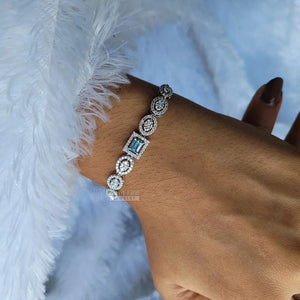 Fancy Blue Emerald Lab Diamond Bracelet In 14K Gold