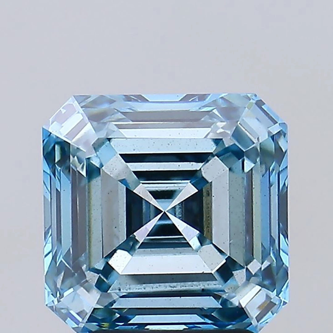 3.27 Ct Fancy Intense Blue Asscher Lab Grown Diamond Front 