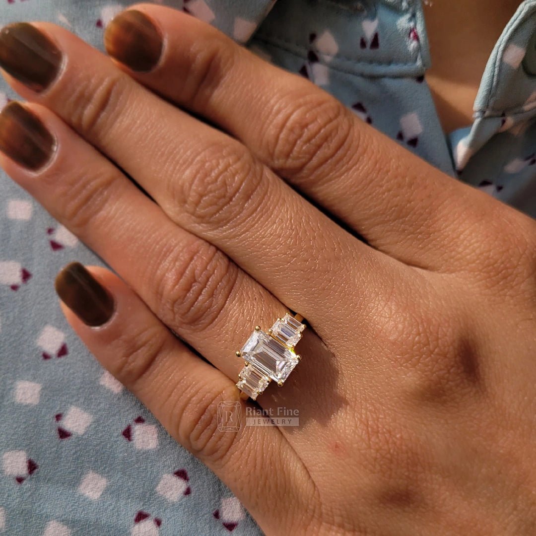 Five Stone 2 Ct Emerald Cut Moissanite Engagement Ring - Riant Fine Jewelry LLC