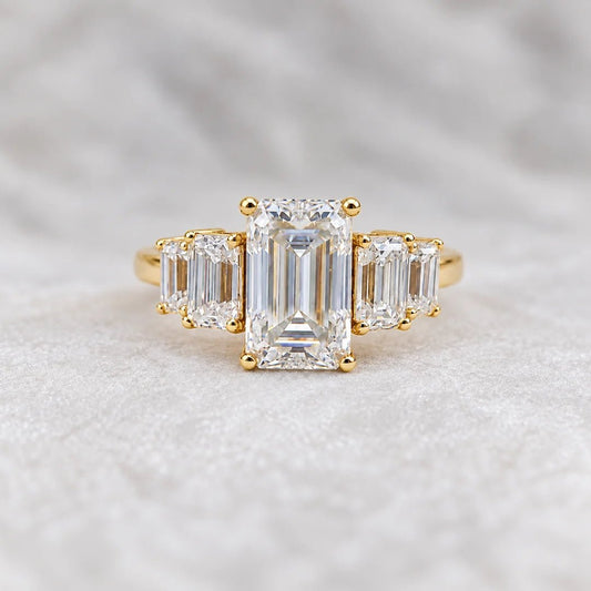Five Stone 2 Ct Emerald Cut Moissanite Engagement Ring - Riant Fine Jewelry LLC