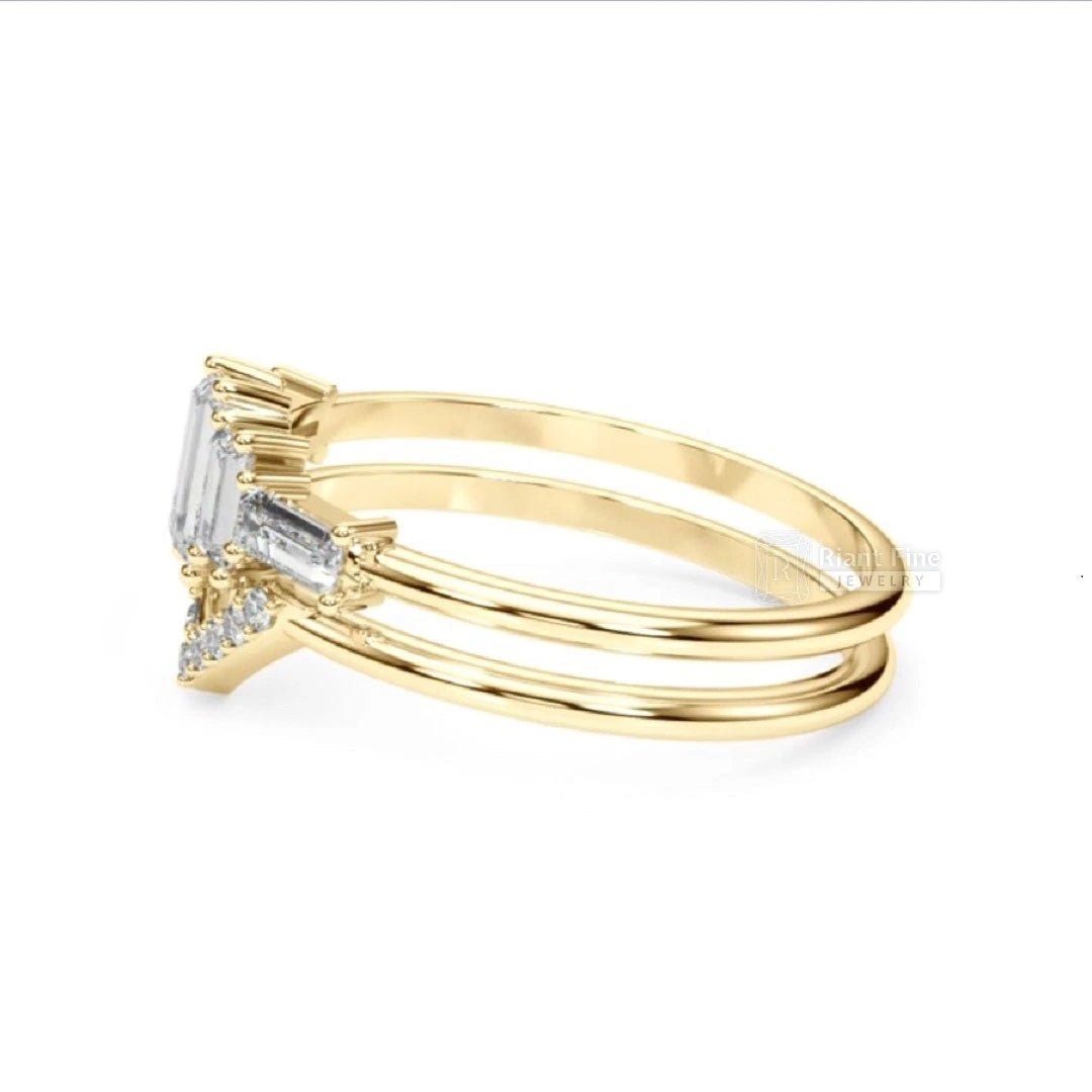 Five Stone Baguette Diamond Ring Set - Riant Fine Jewelry