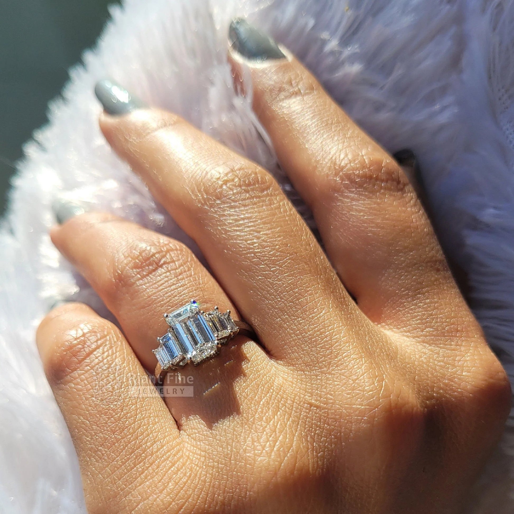 Five Stone Emerald Cut Lab Grown Diamond Wedding Ring - Riant Fine Jewelry LLC