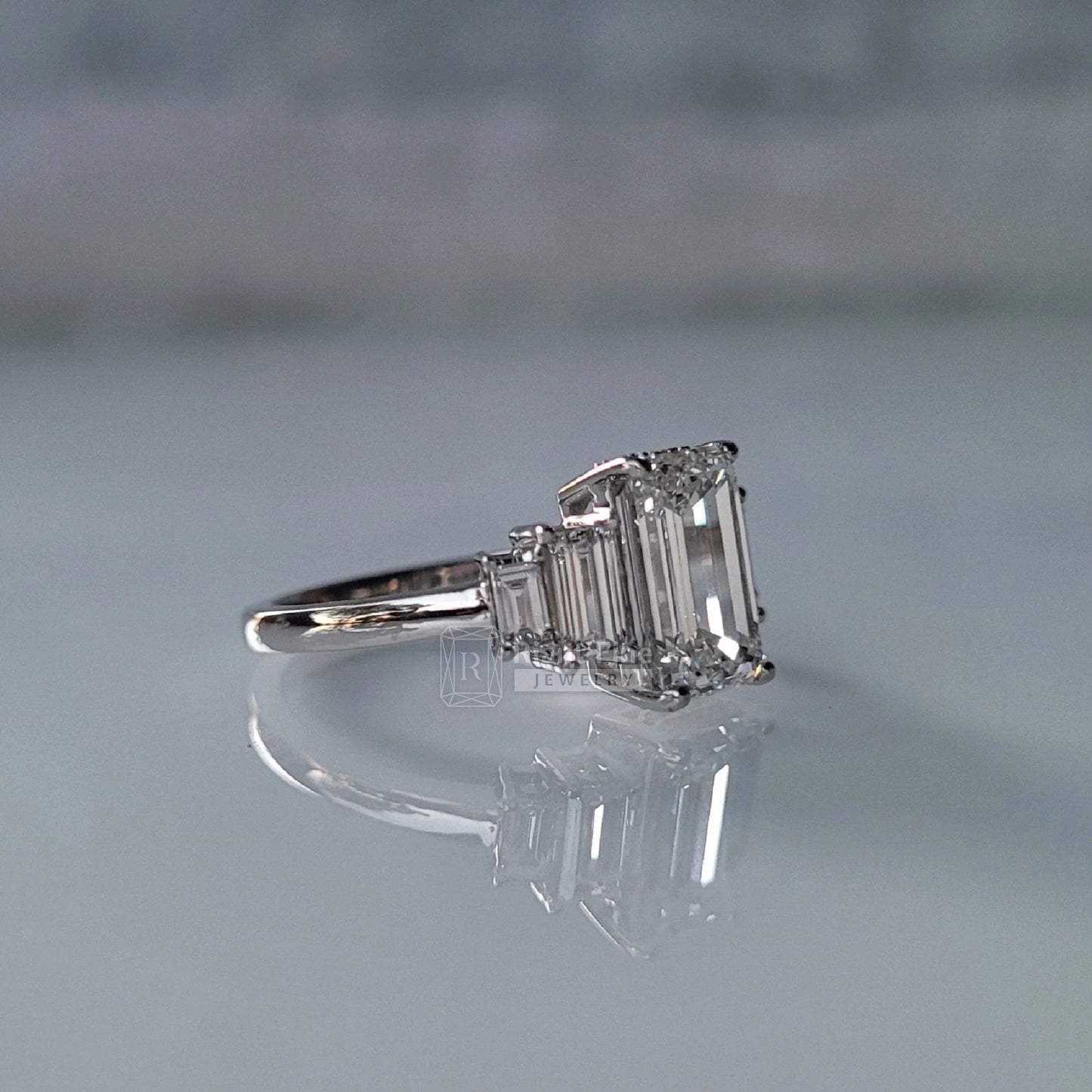 Five Stone Emerald Cut Lab Grown Diamond Wedding Ring - Riant Fine Jewelry LLC