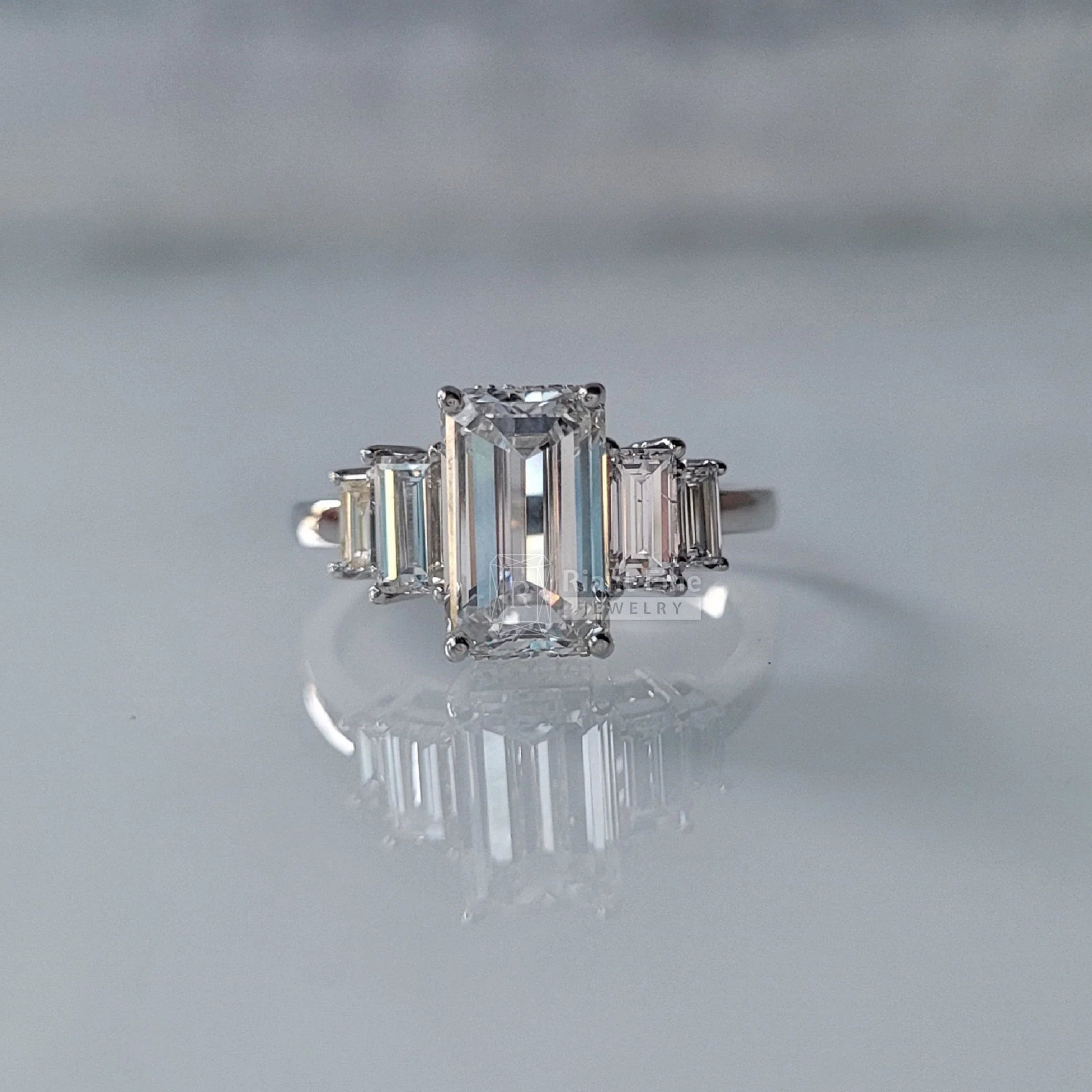 Five Stone Emerald Cut Lab Grown Diamond Wedding Ring - Riant Fine Jewelry LLC