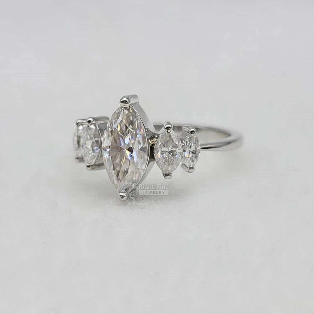 Five Stone Marquise Diamond Engagement Ring in 14K Gold - Riant Fine Jewelry