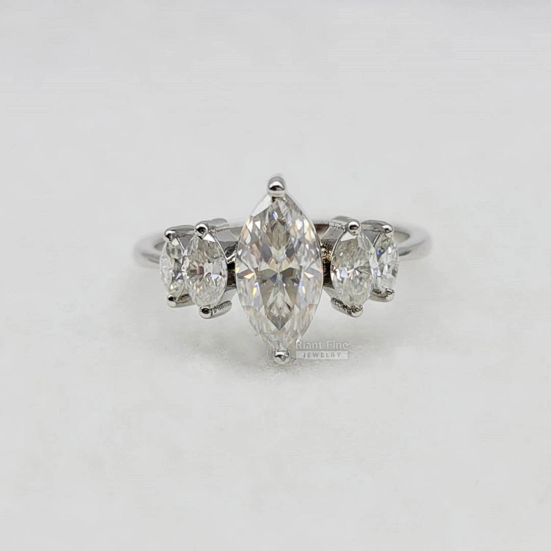 Five Stone Marquise Diamond Engagement Ring in 14K Gold - Riant Fine Jewelry