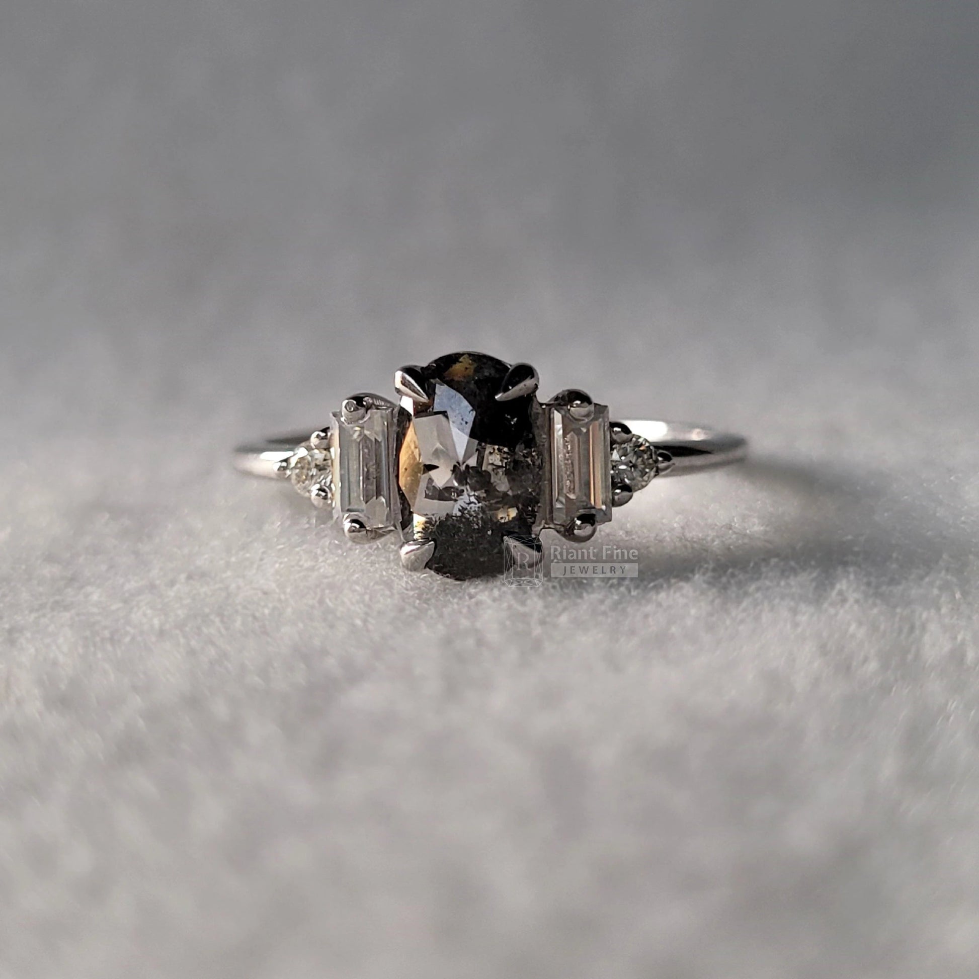 Five Stone Oval Salt & Pepper Diamond Engagement Rings - Riant Fine Jewelry LLC