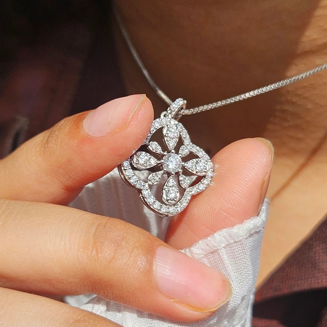 Floral Lab Grown Diamond Pendant Necklace in 14K White Gold - Riant Fine Jewelry LLC