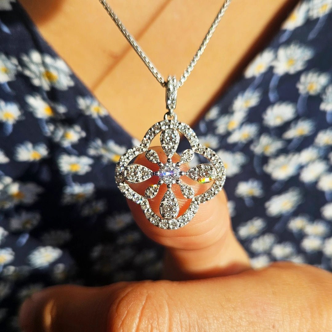 Floral Lab Grown Diamond Pendant Necklace in 14K White Gold - Riant Fine Jewelry LLC