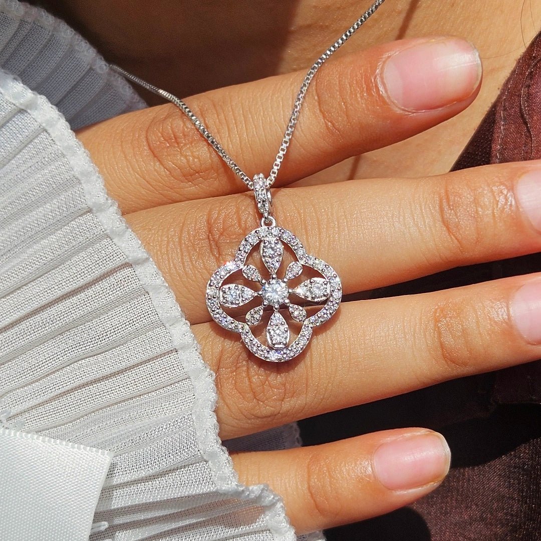 Floral Lab Grown Diamond Pendant Necklace in 14K White Gold - Riant Fine Jewelry LLC