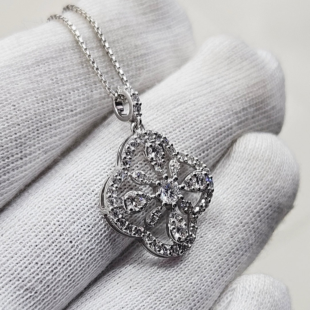 Floral Lab Grown Diamond Pendant Necklace in 14K White Gold - Riant Fine Jewelry LLC