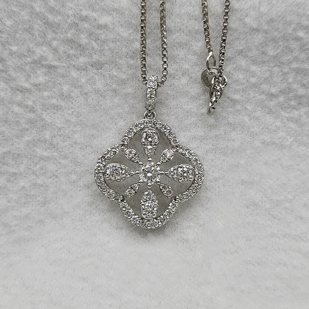 Floral Lab Grown Diamond Pendant Necklace in 14K White Gold - Riant Fine Jewelry LLC