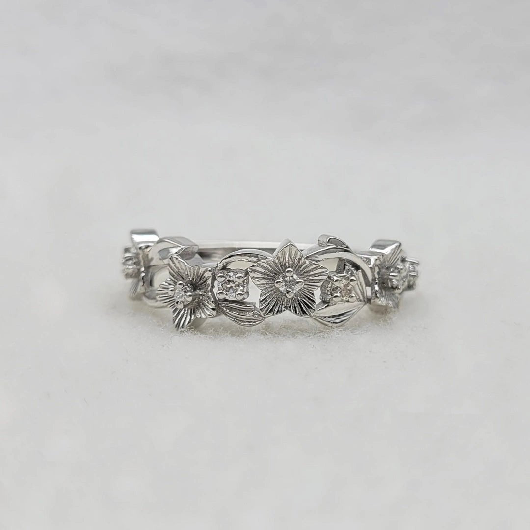 Floral Lab Grown Diamond Wedding Band in 14K White Gold - Riant Fine Jewelry LLC