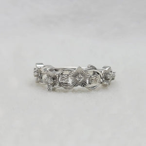 Floral Lab Grown Diamond Wedding Band in 14K White Gold