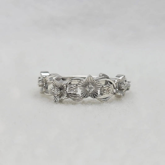 Floral Lab Grown Diamond Wedding Band in 14K White Gold - Riant Fine Jewelry LLC