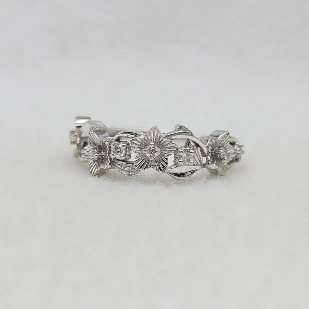 Floral Lab Grown Diamond Wedding Band in 14K White Gold - Riant Fine Jewelry LLC
