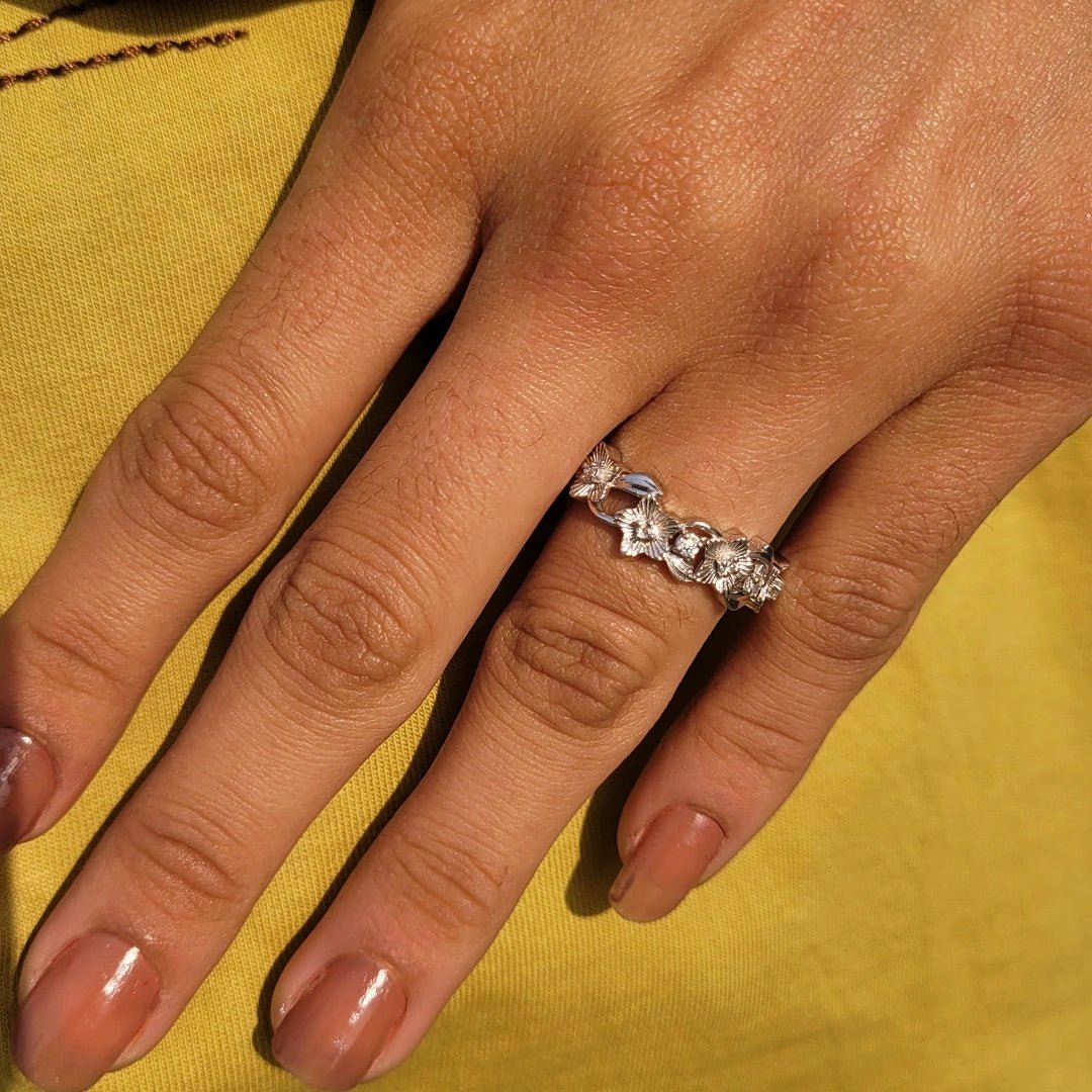 Floral Lab Grown Diamond Wedding Band in 14K White Gold - Riant Fine Jewelry LLC
