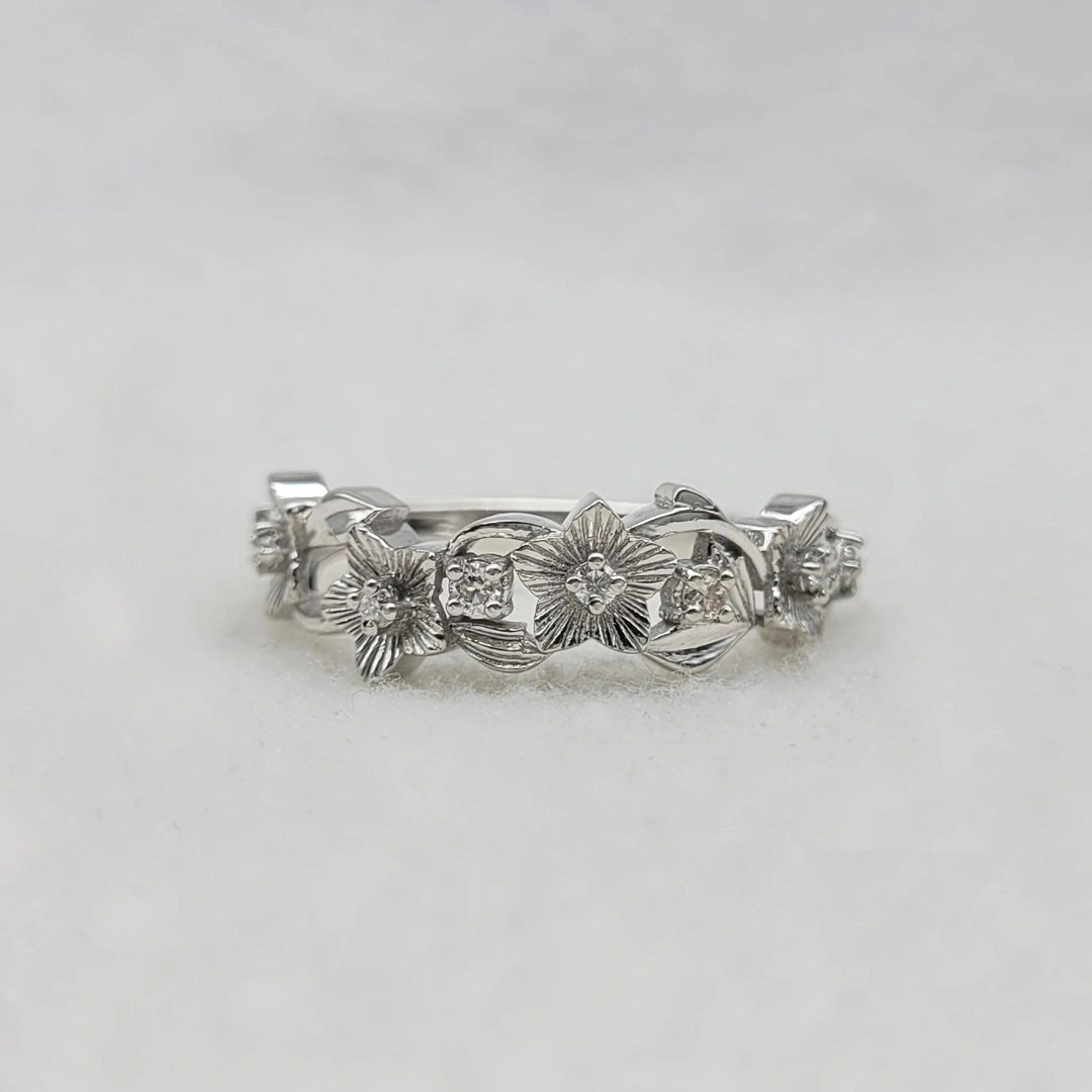 Floral Lab Grown Diamond Wedding Band in 14K White Gold