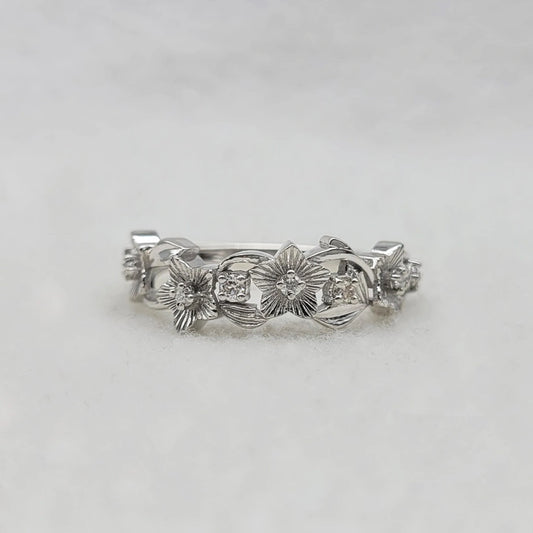 Floral Lab Grown Diamond Wedding Band in 14K White Gold