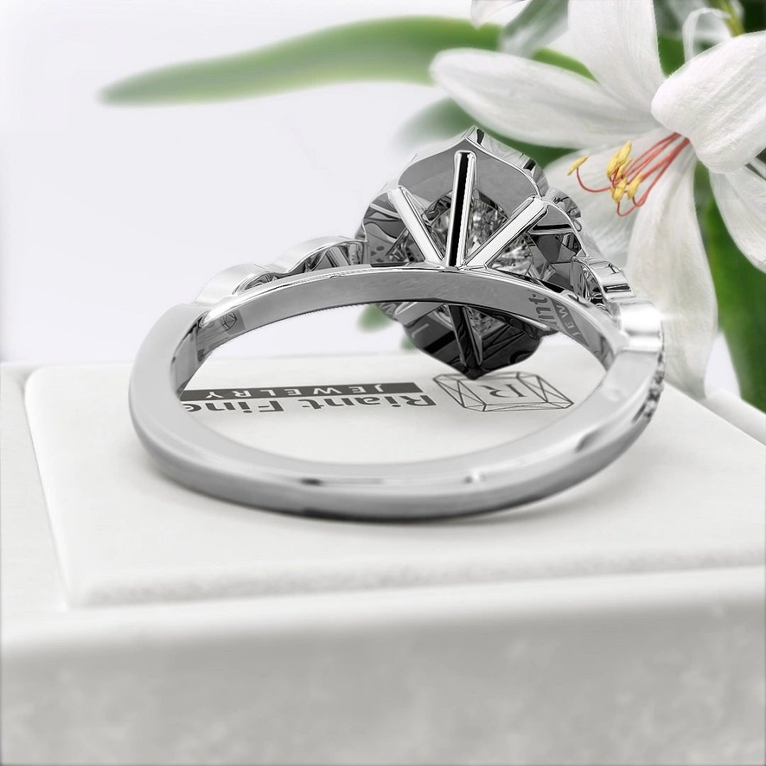 Flower 1 Ct Cushion Cut Engagement Ring in 14K Gold - Riant Fine Jewelry