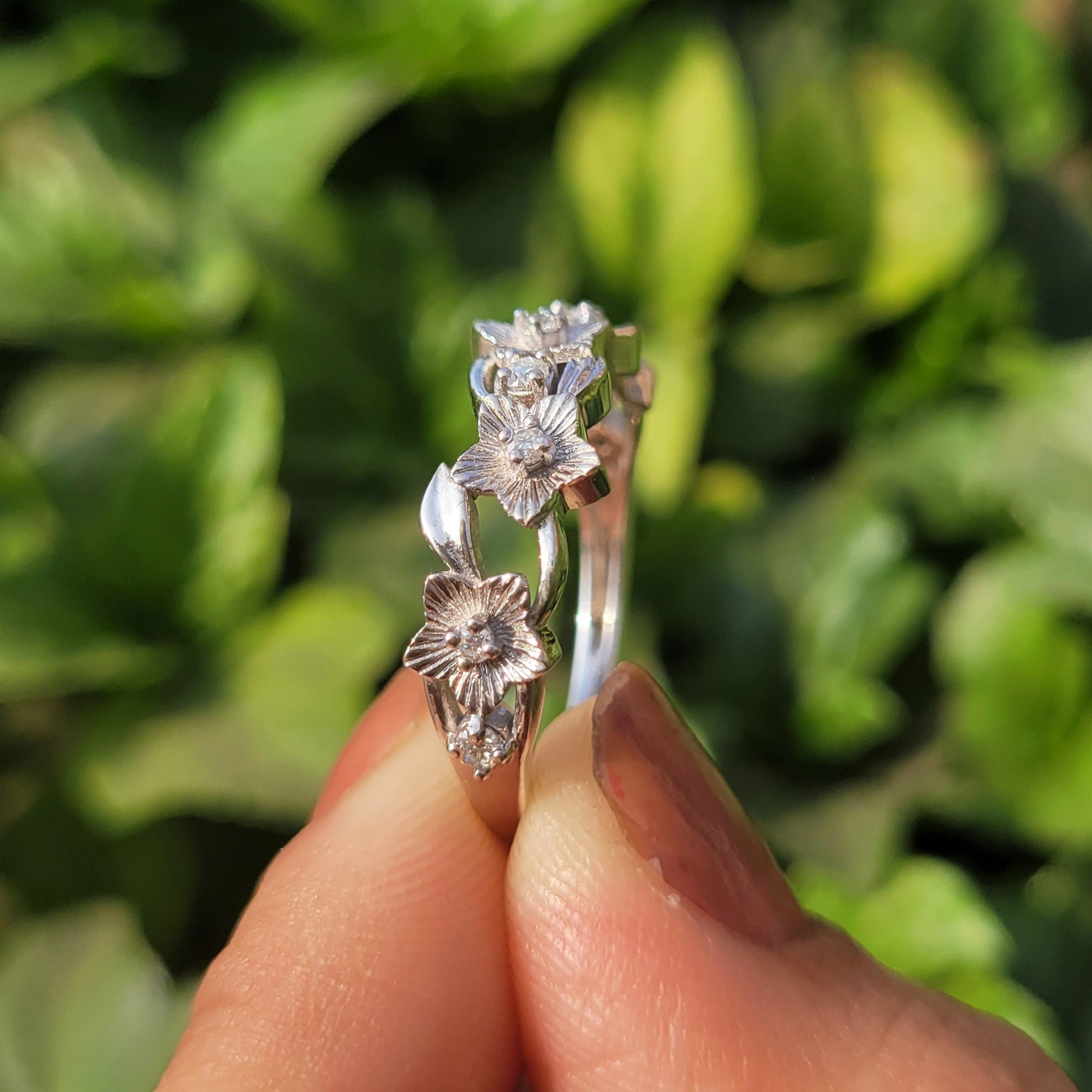 White Gold Floral Diamond Ring for Women