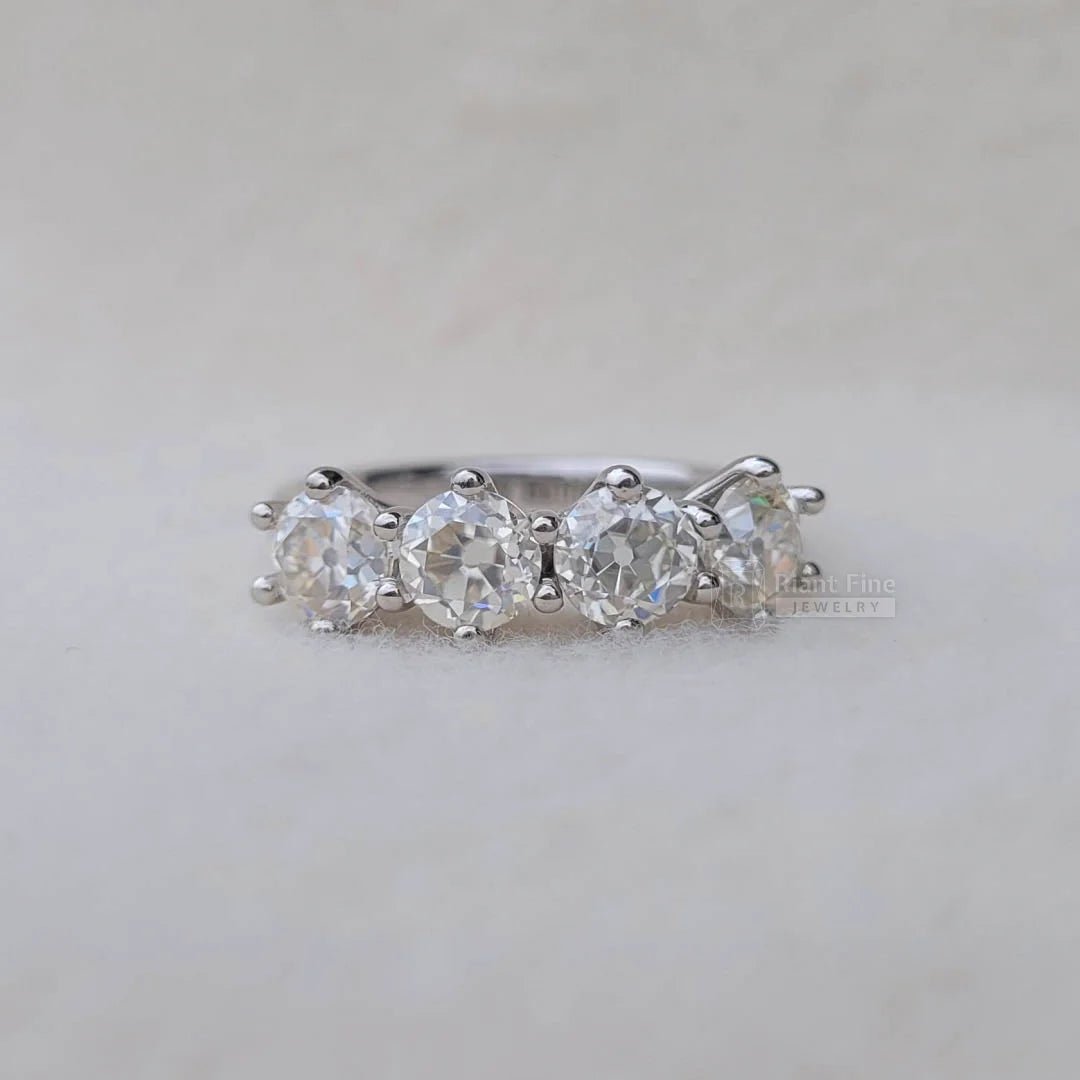 Four Stone Round Moissanite Wedding Band in 14K Gold - Riant Fine Jewelry LLC