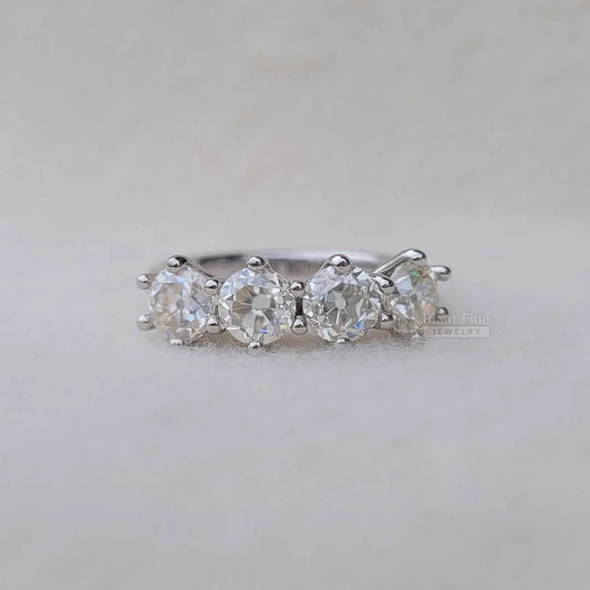 Four Stone Round Moissanite Wedding Band in 14K Gold - Riant Fine Jewelry LLC