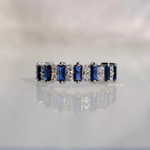 Half Eternity Baguette Cut Blue Sapphire Wedding Band