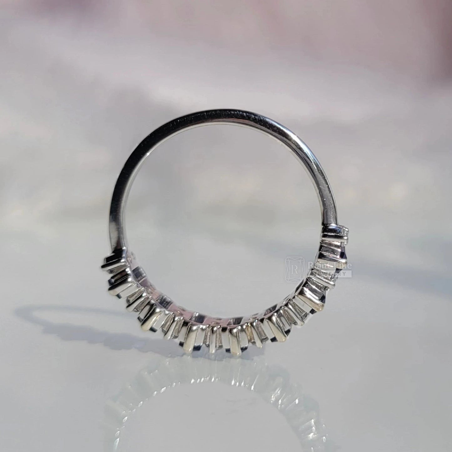 Half Eternity Baguette Cut Blue Sapphire Wedding Band - Riant Fine Jewelry LLC