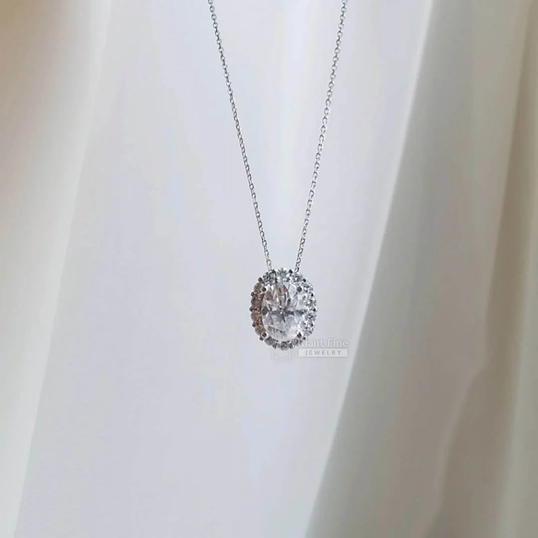14K Gold Oval Moissanite Pendant