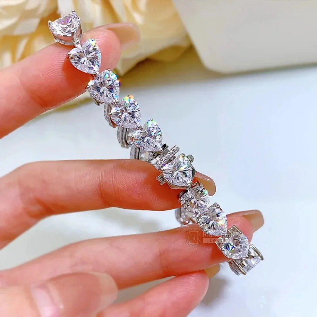 Heart Cut Moissanite Diamond Tennis Bracelet in 14K Gold - Riant Fine Jewelry LLC