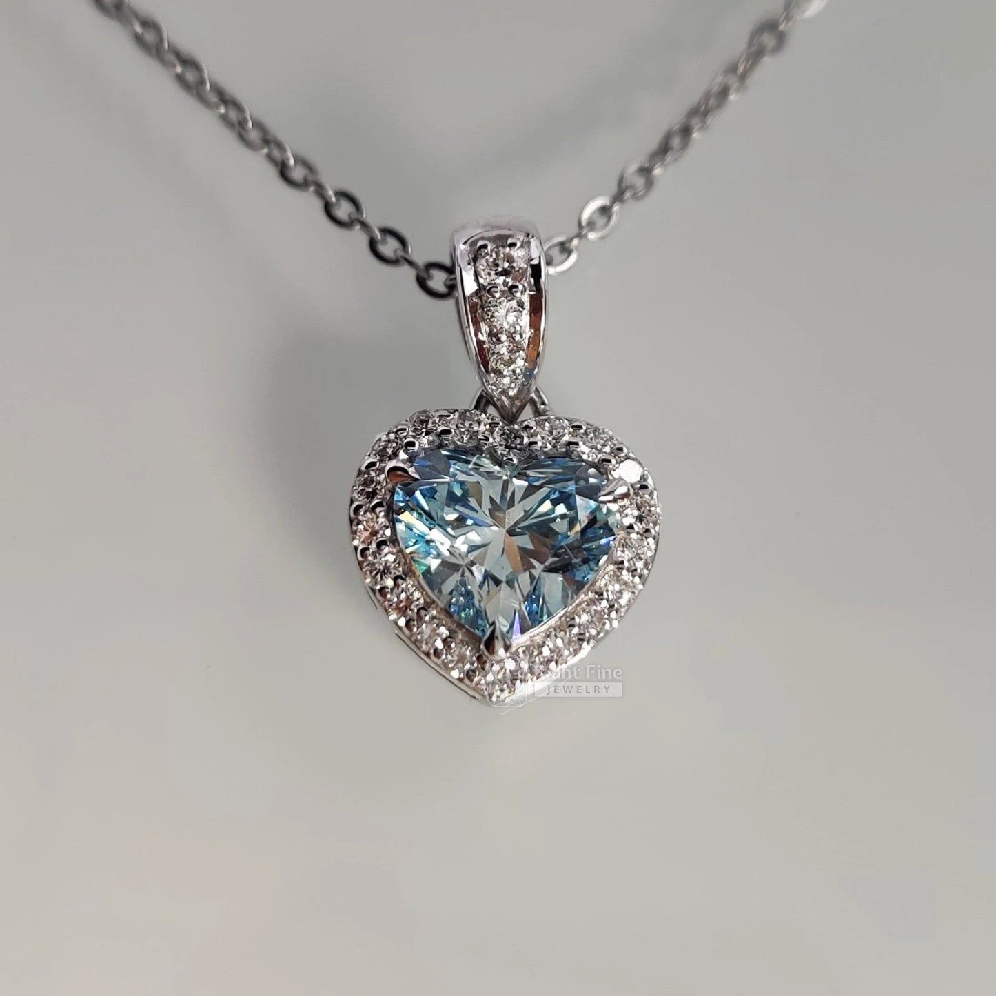 Heart Shape Blue Sapphire Pendant in 14K White Gold - Riant Fine Jewelry LLC