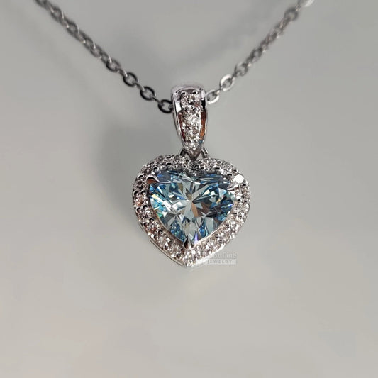 Heart Shape Blue Sapphire Pendant in 14K White Gold - Riant Fine Jewelry LLC