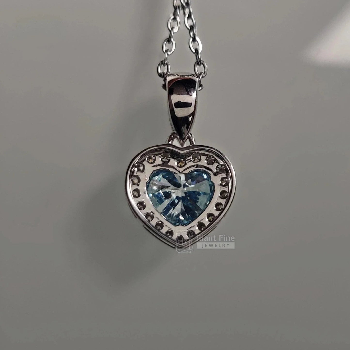 Heart Shape Blue Sapphire Pendant in 14K White Gold - Riant Fine Jewelry LLC