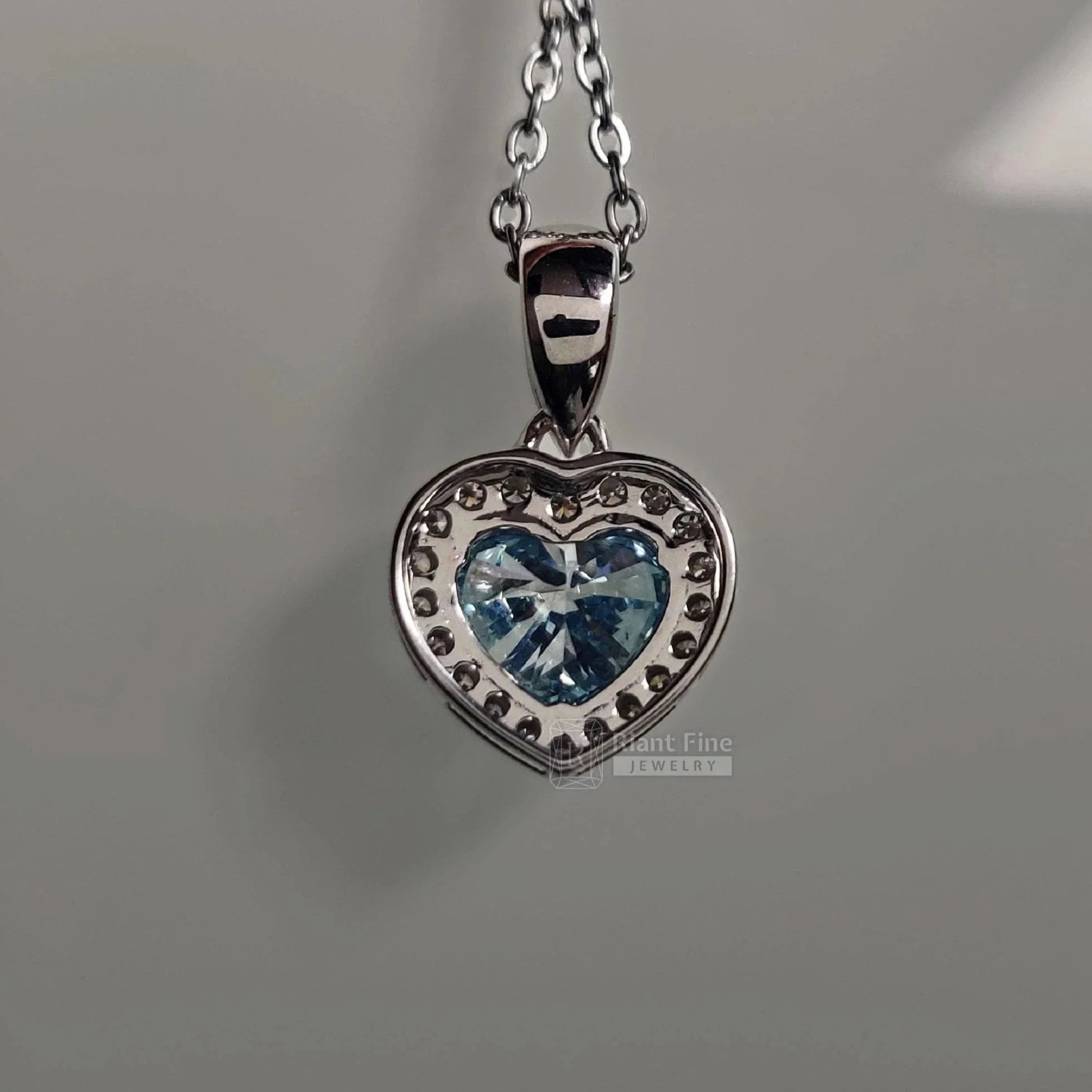 Heart Shape Blue Sapphire Pendant in 14K White Gold - Riant Fine Jewelry LLC
