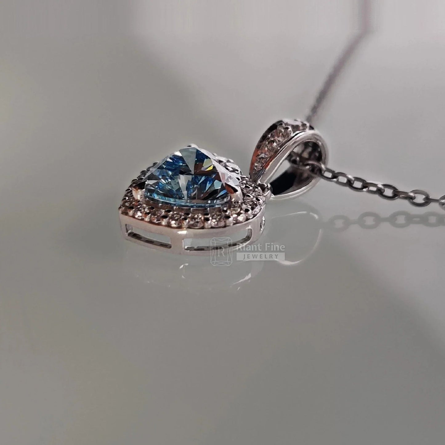 Heart Shape Blue Sapphire Pendant in 14K White Gold - Riant Fine Jewelry LLC
