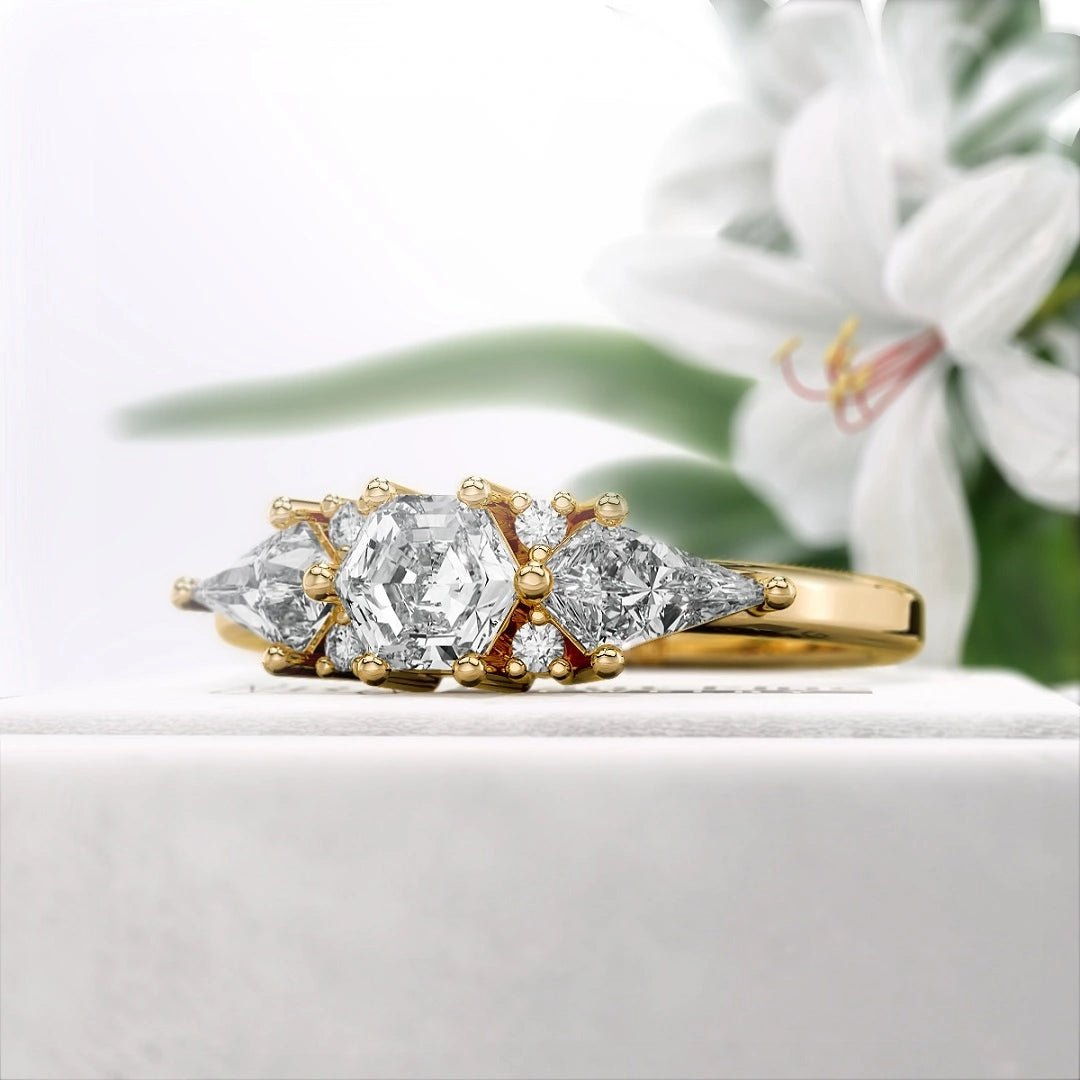 Hexagon Cut Three Stone Diamond Engagement Ring - Riant Fine Jewelry