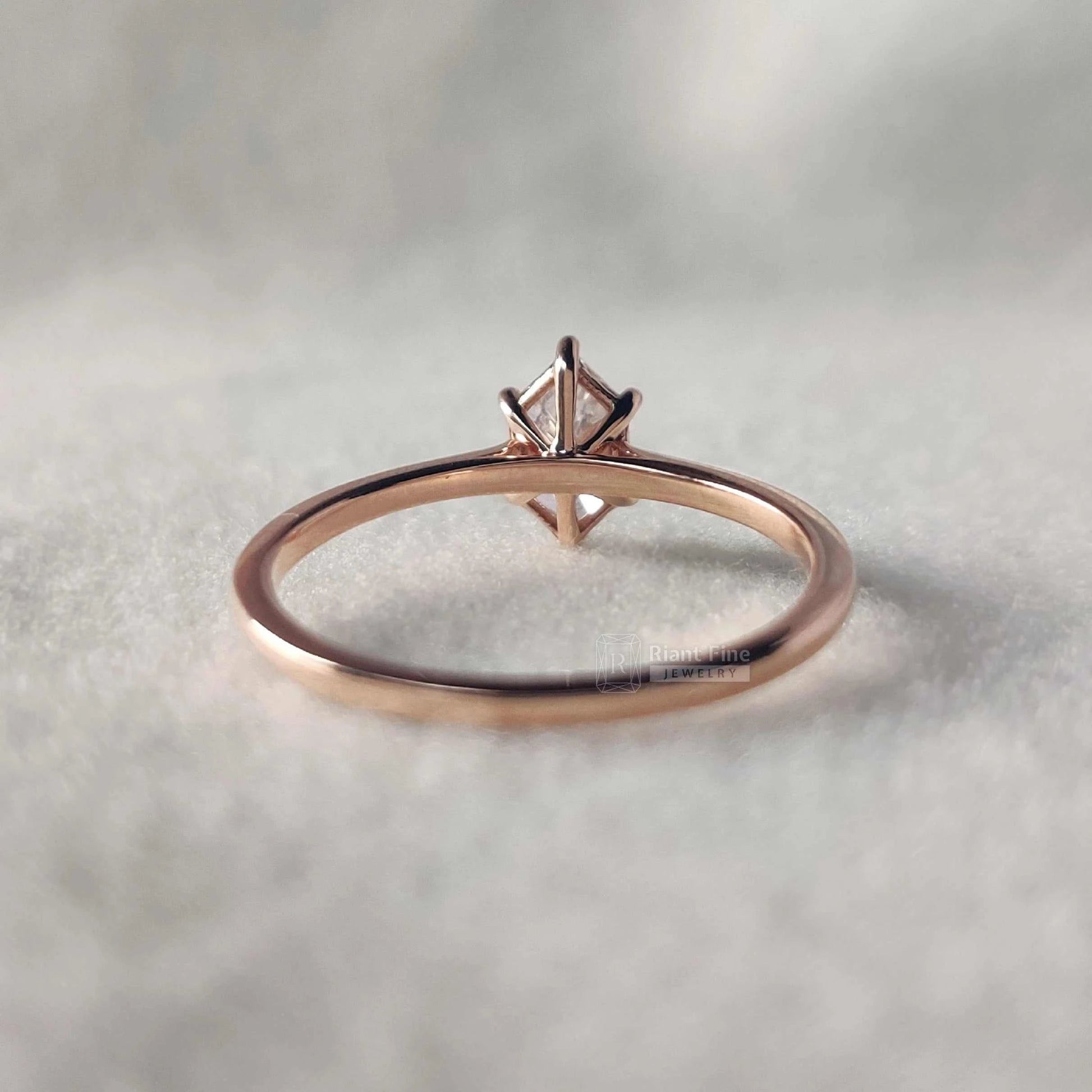 Hexagon Diamond Solitaire Engagement Rings In 14K Rose Gold - Riant Fine Jewelry LLC
