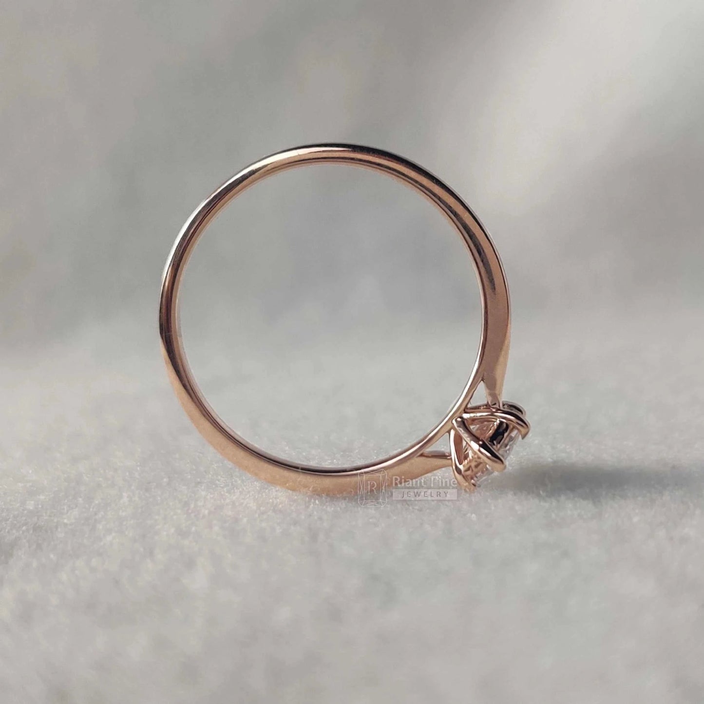 Hexagon Diamond Solitaire Engagement Rings In 14K Rose Gold - Riant Fine Jewelry LLC