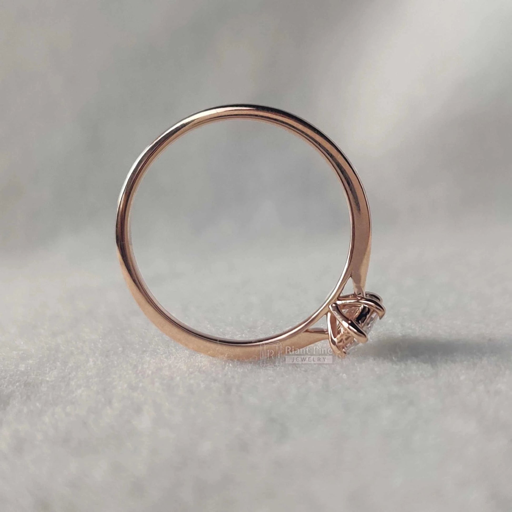 Hexagon Diamond Solitaire Engagement Rings In 14K Rose Gold - Riant Fine Jewelry LLC