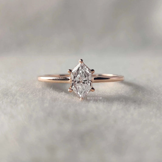 Hexagon Diamond Solitaire Engagement Rings In 14K Rose Gold - Riant Fine Jewelry LLC