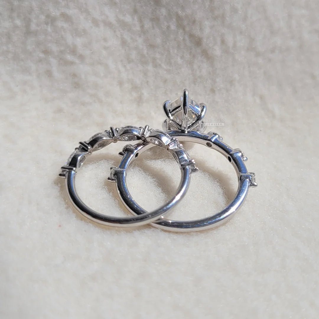 Hexagon Diamond White Gold Engagement Ring Set - Riant Fine Jewelry