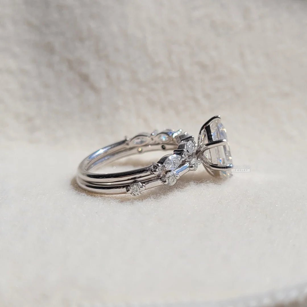 Hexagon Diamond White Gold Engagement Ring Set - Riant Fine Jewelry